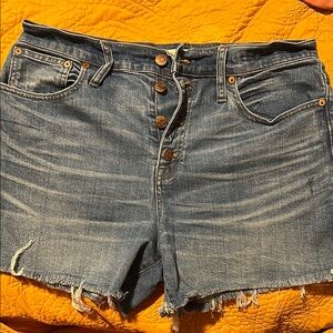 Madewell Highrise Jean Shorts with Distressed Raw Hem